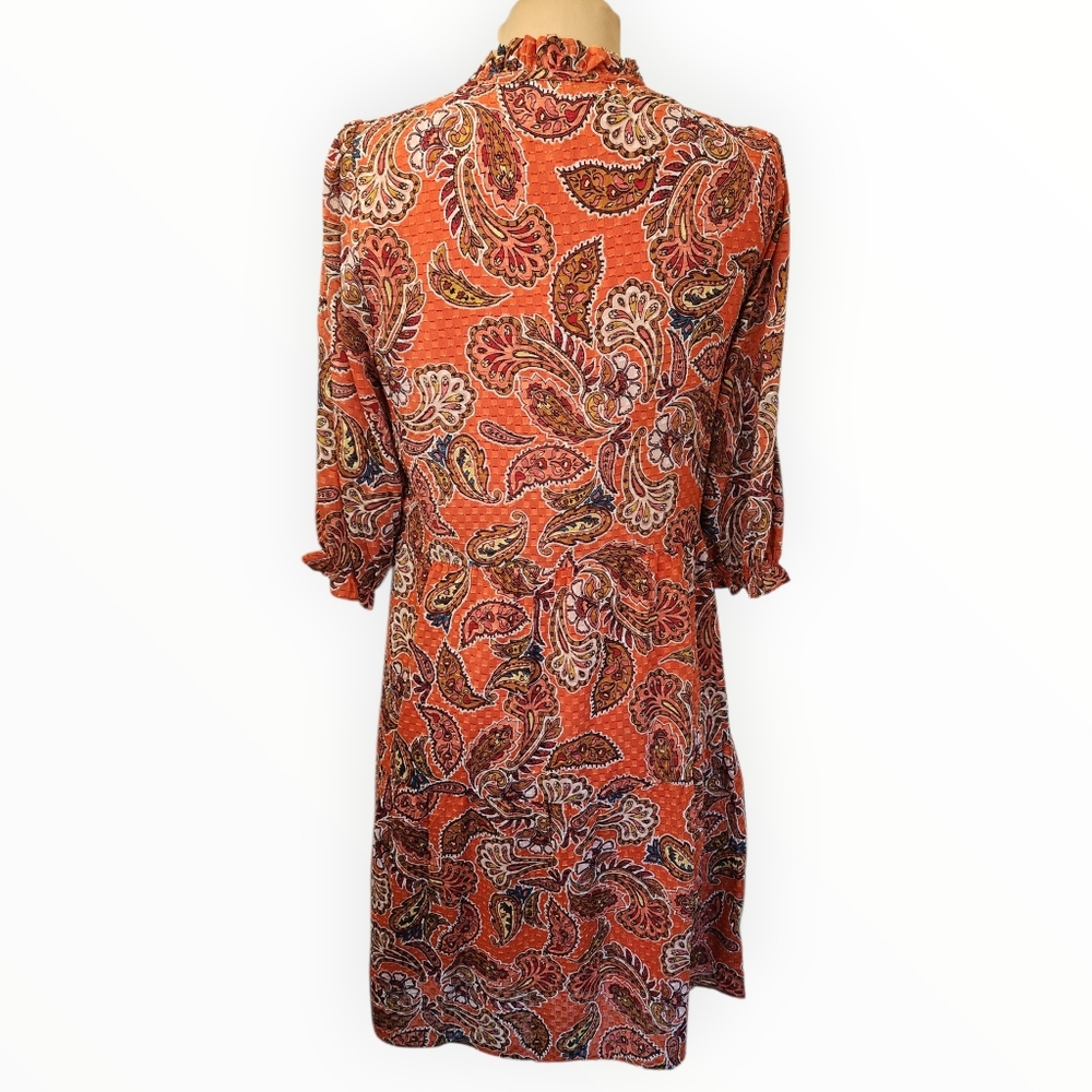 NANETTE LEPORE Dusky Orange Paisley Print Shift Dress - Size 10 - Picture 8 of 16